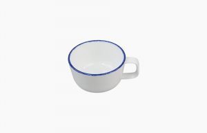 Chávena 200ml Coral Blue. Chávena de chá pequena branca com filagem esponjada azul