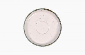 Saucer 12cm Flirty. Porcelain saucer. Coffee cup saucer. Pink-coloured saucer with blue spots (reactive glazes application).