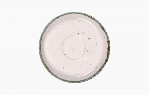Saucer 15cm Flirty. Porcelain saucer. Coffee cup saucer. Pink-coloured saucer with blue spots (reactive glazes application).