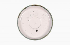 Saucer 17cm Flirty. Porcelain saucer. Coffee cup saucer. Pink-coloured saucer with blue spots (reactive glazes application).