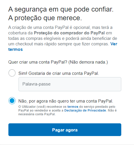 Pagar com PayPal - Criar ou não conta PayPal